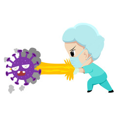 Cartoon a doctor fight corona virus