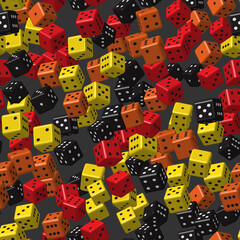 Red Black Yellow Orange Dice Seamless Pattern, 3D Illustration
