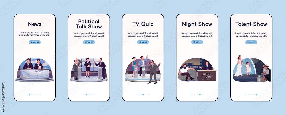 Aufkleber tv programming onboarding mobile app screen flat vector template