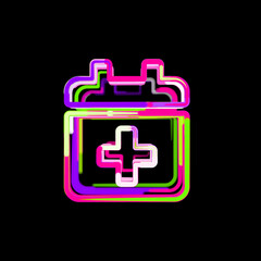 Symbol calendar plus from multi-colored circles and stripes. UFO Green, Purple, Pink