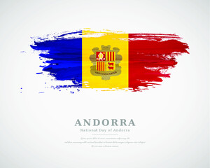 Happy national day of Andorra with artistic watercolor country flag background