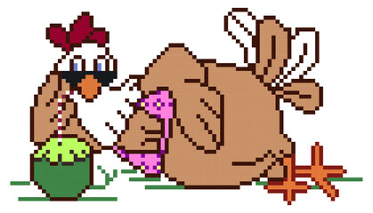 chicken pixel art on white background.