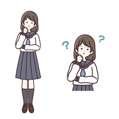 疑問を感じている長袖制服の女子生徒