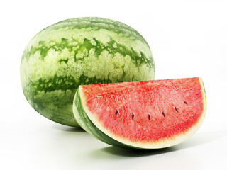 Fresh watermelon and one slice isolated on white background. 3D illustration