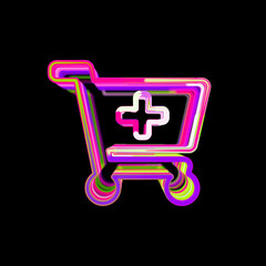 Symbol cart plus from multi-colored circles and stripes. UFO Green, Purple, Pink