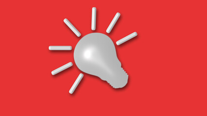 New white color 3d bulb icon on red background,idea light bulb