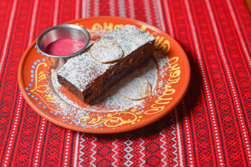 Sweet and tasty chocolate cake great for during coffee break. A piece of chocolate brownie Ukrainian style.