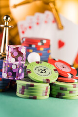 Casino set with Roulette, cards, dice and chips