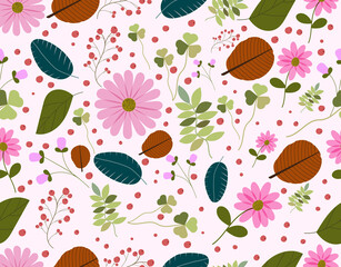 Floral beautiful, sweet, and lovely colors vector botanical art print wallpaper background for textile and garment industry,Hand drawn seamless patterns background