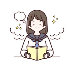 読書をしながら想像している長袖制服の女子生徒