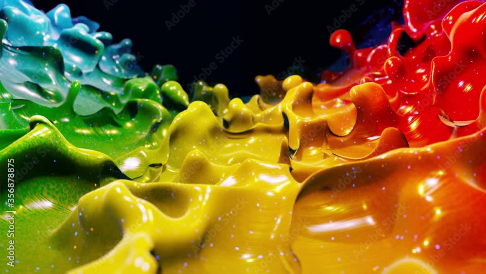 Poster smooth abstract animation of liquid gradient rainbow color in 4k. bright glossy paint surface as abs