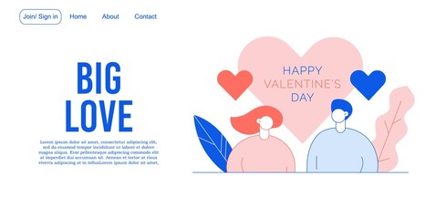 Valentine day people in love landing page design