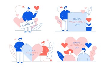 Happy valentine day love declaration card set