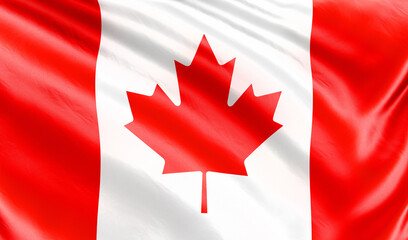 Banner. Realistic flag. Canada flag blowing in the wind. Background silk texture. 3d illustration.
