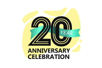 20 year anniversary, minimalist logo. jubilee, greeting card. Birthday invitation. year sign. Blue Ribbon space vector illustration on white background - Vector