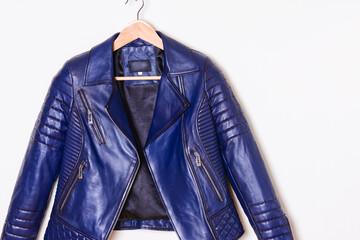 Colorful modern spring, autumn outerwear isolated on white. New collection of spring leather jacket.