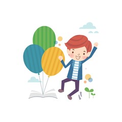 Fototapeta premium school boy with balloons in a book