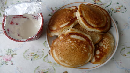 small pancakes on a plate for Breakfast
