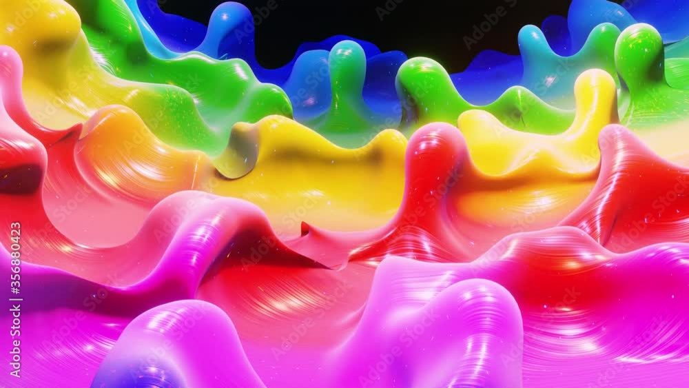 Poster smooth abstract animation of liquid gradient rainbow color in 4k. bright glossy paint surface as abs