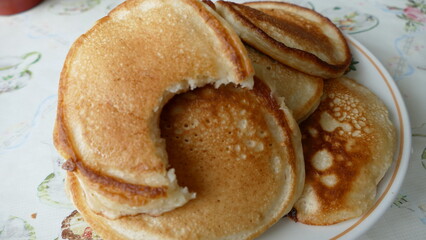 small pancakes on a plate for Breakfast