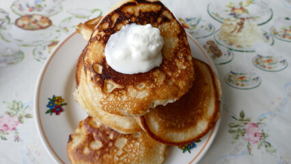 small pancakes on a plate for Breakfast