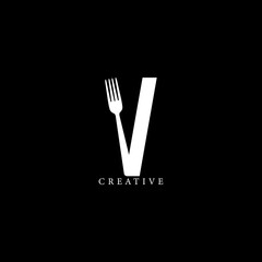 Fork concept V letter logo design