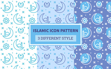 Islamic icon pattern half moon mosque crescent star with bundling version three different blue theme style flat design