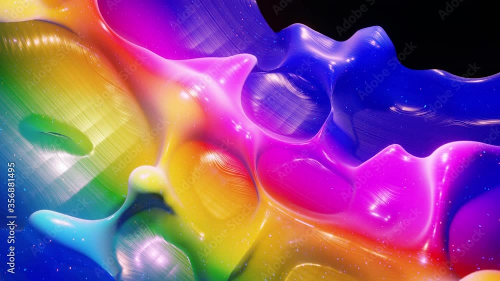 Poster smooth abstract animation of liquid gradient rainbow color in 4k. bright glossy paint surface as abs