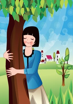 Young Woman Hugging Tree --- Image by ?Gareth Brown/Corbis