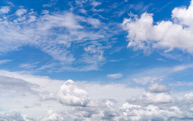 White fluffy clouds on blue sky. Soft touch feeling like cotton. White puffy clouds cape with space...