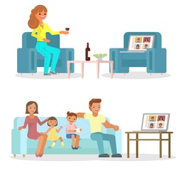 Online friends meeting, vector flat style design illustration