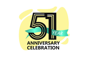 51 year anniversary, minimalist logo. jubilee, greeting card. Birthday invitation. year sign. Blue Ribbon space vector illustration on white background - Vector
