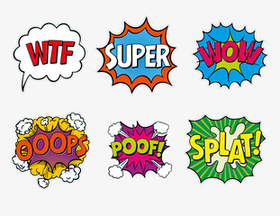 Expression text WTF, Super, WOW, oops, poof, splat