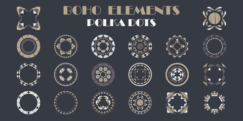 Obraz na płótnie Canvas Set: Polka dots pattern. Mosaic of ethnic figures. Patterned texture. Geometric background. Vector illustration for web design or print.