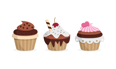 Yummy cupcakes. Sweet food. Vector illustration