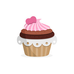 Yummy strawberry cupcake. Sweet food. Vector illustration