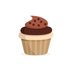 Yummy chocolate cupcake. Sweet food. Vector illustration
