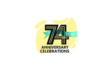 74 year anniversary, minimalist logo. jubilee, greeting card. Birthday invitation. year sign. Blue Ribbon space vector illustration on white background - Vector