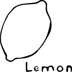 Vector illustration of a lemon in the Doodle style, hand-drawn black outline on a white background with the text 