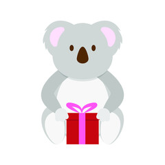 cute koala sitting with gift box