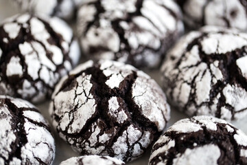 chocolate cookies. homemade chocolate crinkles cookies powdered sugar