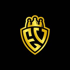 EV monogram logo with shield and crown style design template