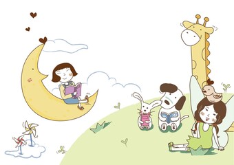 girl reading story to her friends