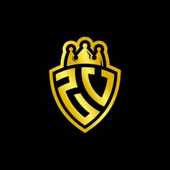 ZV monogram logo with shield and crown style design template