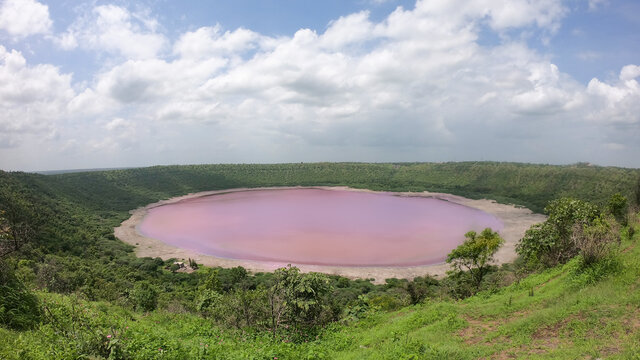 Lonar Lake, also known as Lonar crater located at Lonar in Buldhana district, Maharashtra, India.
It is  a notified National Geo-heritage Monument