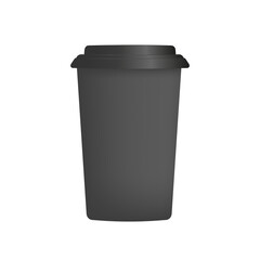 Black plastic cup for coffee in 3d. Paper coffee cup vector. Isolated.