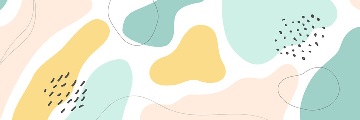 Beautiful pastel social media banner template with minimal abstract organic shapes composition in trendy contemporary collage style