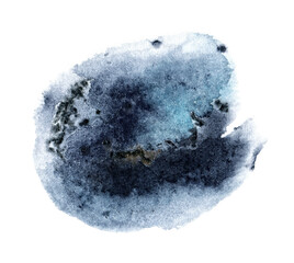 Abstract blue black watercolor stain. Watercolor hand drawn texture for backgrounds, cards, banners.