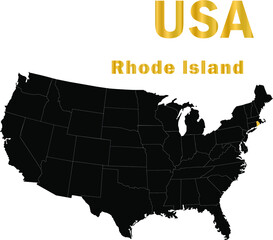 USA Rhode island golden outline map