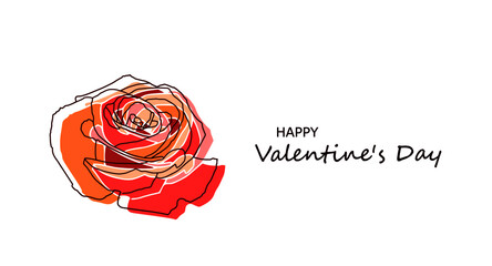 Handwritten of rose flower line art with colorful design on white background for Valentine&rsquo;s Day greeting card cover to template, banner, card, icon, logo, sign, event,